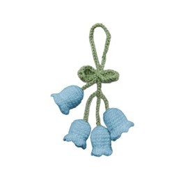 Hand Knitted Crochet Flower Decor for Mirror Flower Keychain Charms Mirror Hanging Car Accessories Cute Little Lily of The Valley, Rear View Mirrors, Car Key Crochet Flower Pendant (Light Blue)