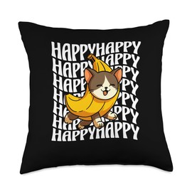 Happy Banana Cat Meme Bananacat Happy Kitty Cat Lovers Meme Throw Pillow
