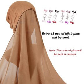 Aewob Solid Chiffon Hajib for Women with Undercap One Piece Muslim Head Scarf Wraps Lightweight Included 12 pcs Hajib Pins (Light Tan)