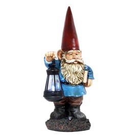 Ebros Gift Whimsical Enchanter Gnome Holding Book of Spells Statue 17.25" H Solar Path LED Light Garden Greeter Figurine Home Decorative Patio Figurine Courtesy Light