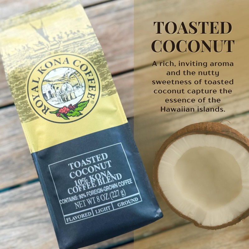 ROYAL KONA COFFEE - Medium Roast Ground Coffee, Toasted Coconut