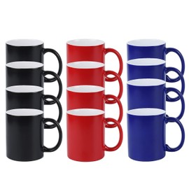 HomeVss 11oz Color Changeable Sublimation Mug 3 Assorted Colors of Black, Blue and Red, Packed in White Box, Case of 12