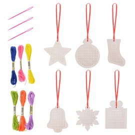 HICOHAND Wooden Sewing Cross Stitch Kits, 6 PCS Christmas Wooden Cross Stitch Kits Christmas Hanging Decors Craft Christmas Decorations for Christmas Tree Decoration