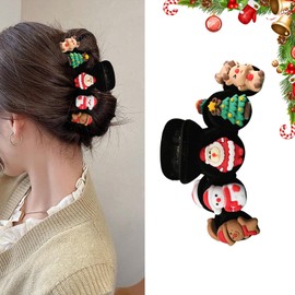 Christmas Hair Claw Clips for Women Cute Hair Clips for Girls Gingerbread Santa Tree Snowman Hair Barrettes Velvet Large Hair Claw Clips for Thick Thin Xmas Hair Accessories for Christmas Parties 1Pcs