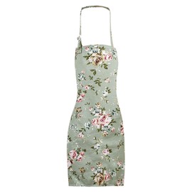 EUPSIIU Kitchen Apron for Women, Cooking Apron for Kitchen, Floral Aprons with Large Pockets, Adjustable Kitchen Apron, Chef Aprons, Vintage Apron, Apron for Cooking, Baking, Gartenar (Green), Green