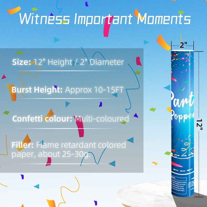 Confetti Cannon Biodegradable Confetti Poppers 12Pack Multicolor Party Poppers Confetti