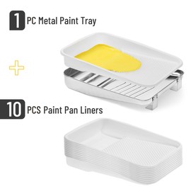 Bates- Paint Tray Liner, 9 Inch, 11 pcs, One Metal Paint Tray with 10 pcs Plastic Paint Pan Liners, Paint Pans Trays, Disposable Paint Tray, Paint Roller Tray Liners, Paint Trays for Painting Walls