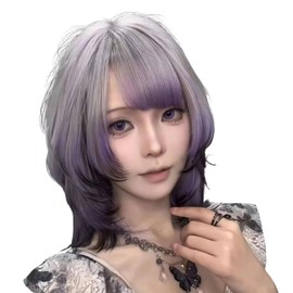 ADOSSY Wig, Wolf Cut, Full Wig, Gradation, Heat Resistant, Natural, Small Face, Mine Type, Subcal, Punk Cosplay, Net Included, Women's Clothes, Theatrical Shooting, Halloween, Flashy Hair, Gray