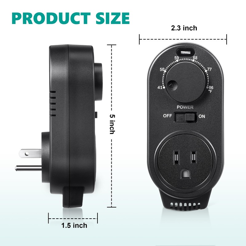 Gulfmew Adjustable Thermostat, Plug in Heating and Cooling Thermostat Controlled