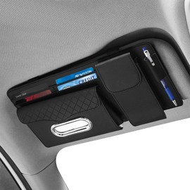 Rechale ​​Multi-Pocket Car Visor Organizer with Zippered Compartments - 6-Pocket Sun Visor Storage Pouch for Sunglasses, Phone, Keys, Cards - Universal Fit for Cars, Trucks, SUVs (Black)