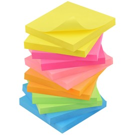 ZCZN Pack of 960 Sticky Notes 76 x 76 mm, 12 Pads Coloured Sticky Notes, 6 Neon Colours, Sticky Notes, 80 Sheets per Pad
