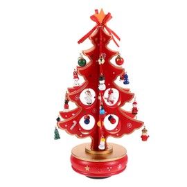 Cabilock Christmas Tree Classic Music Box Wooden Clockwork Design Christmas Tree With Snowman Pendants Miniature Handmade Melody Box Ornaments For Holiday Festival, Red
