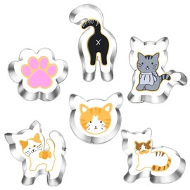 Kitty Cat Cookie Cutter Set-6 Piece-Kitty Cat Face, Kitty Butt, Kitty Cat Paw and 3 Cute Shapes Kitty Cat Body Cookie Cutters Molds for Kitty Cat Themed Party (cat)