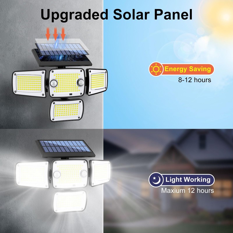 JumJam Solar Lights Outdoor, 4 Heads Motion Sensor Light with
