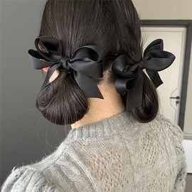 Black White Ribbon Bow Hair Chips for Women Girls Silky Satin Hair Bows Hair Barrettes Hair Acccessories for Teen Girls Toddler Girl French Style Bowknot Hair Bow Clip Hair Pins