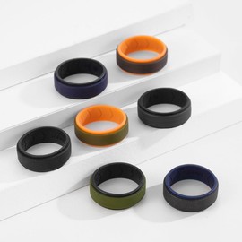 Double-colors 7 Pcs Silicone Rings Set Men Inner Arc Ergonomic Breathable Design Mens Rubber Wedding Bands 8mm Wide 2mm Thick (12)