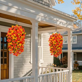 INXUGAO 2 pcs Artificial Faux Bougainvillea Fall Flowers Plants for Outdoor Outside Decoration, Fake Silk UV Resistant Long Trailing Vines for Front Door Porch Planter Balcony Decor