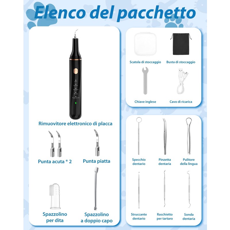 Lullu 14 Kit Pulizia Denti Cane, Ablatore Tartaro Ultrasuoni Cani