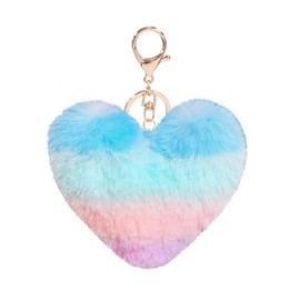 Women's Heart Puffball Keychain Faux Fur Pom Pom Keyholder Bag Accessory Keyring Backpack Charms for Girls(Multicolor-G)