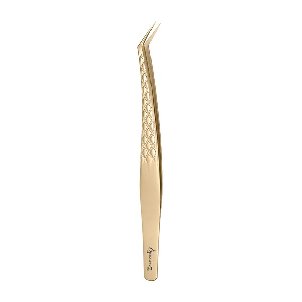 Beauty7 Professional Tweezers Stainless Steel Eyelash Extension Tweezers Eyelash Tweezers Curved Tip Precision Tweezers with Case Gold Colour Reusable