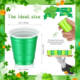Roshtia 100 Pack 2 oz Valentine's Day Shot Disposable Cups Shot Glasses Small Plastic Cups for Christmas, New Year Party, Wedding, Beer Taste Serving, Snacks(St. Patrick's Day Color)