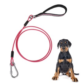 Mihachi Dog Leash Chew Proof, Soft Reflective Padded Handle Dog Chain Leashes, Waterproof Anti Biting Pets Leashes, Stainless Steel Wire Rope Lead for Small Medium Large Dogs Outdoor, 5FT, Pink