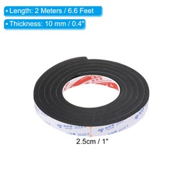 PATIKIL 2m/6.6ft Sealing Foam Tape, 2.5cm Wide 10mm Thick Single Sided Weather Stripping Door Seal Strip for Window Door Insulation, Black