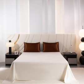 Silky Satin Standard Pillowcases Set of 2, Super Soft and Luxury, Hidden Zipper Design (Coffee, Standard (20" x 26"))