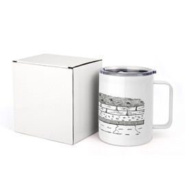 Ambesonne Geology 10 Oz Steel Mug, Rock Formation Theme Greyscale Illustration Sketchy Style Pattern of Earth, Vacuum Insulated Leak-resistant Cup for Outdoor Hiking and Picnics, Grey and White