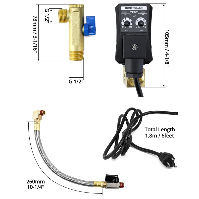 QWORK Automatic Timed Condensate Drain Valve with Steel Hose 1/4