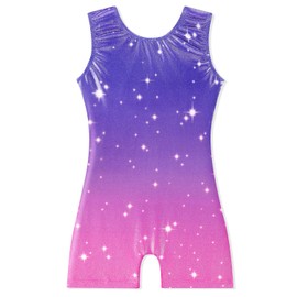 EQSJIU Gymnastic Leotards For Girls Purple Galaxy Stars Shiny Sparkle Adorable Kids Leotards Gymnastics 8-9 Years