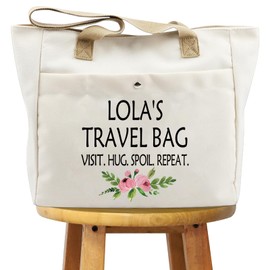 WCGXKO Lola Gift Best Lola Gift Lola Birthday Gift Lola’s Travel Bag Visit Hug Spoil Repeat Tote Bag (LOLA TB CA)