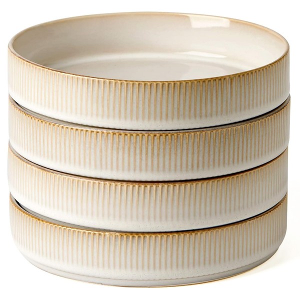 famiware 4 Pieces 7.5" Pasta Bowls Set, Double Reactive Glaze