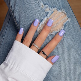 KQueenest Press on Nails Kurz Mittel – Sheer Lila Nägel zum Aufkleben mit Kleber, Einfarbig Eckig Fake Nails Purple, Sarg Künstliche Nägel Set für Frauen & Mädchen, 28 Stück