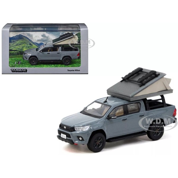 Tarmac Works TOYOTA HILUX PICKUP RHD GRAY W/TENT 1/64 DIECAST