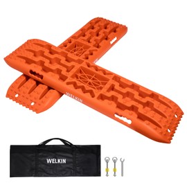 WELKIN 10 TON Traction Boards, Recovery Tracks Mat for Off-Road Vehicles/SUVs/Cars/Jeeps, Tire Ladder on Sand, Mud, Ice & Snow, with Screws Set & Storage Bag (Orange)