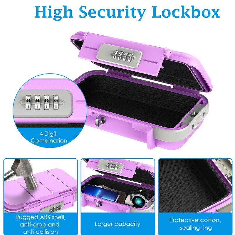 AMIR Portable Lock Box, 4 Digit Combination Lockbox, Waterproof Anti-Theft