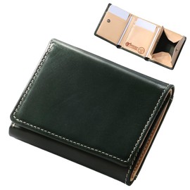 British Green Trifold Wallet, Ultra Small Wallet, Mini Wallet, Bridle Leather, Men's Wallet (Green)