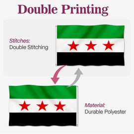 Free Syria Flag Freedom Syrian 3 Stars Green Flag 3x5FT Republic of Syria Syrian Arab Flag Vivid Color With Brass Grommets (Syria, 3x5ft)