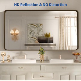 WEER 55x30 Inch Bronze Bathroom Mirror for Vanity, Brushed Bronze Metal Frame Rounded Rectangle Mirror with Tempered Glass, Anti-Rust (Horizontal/Vertical)