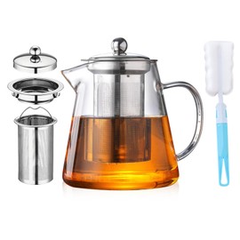 950ml (32oz) Upgraded Glass Teapot with Infuser,Heat Resistant with Removable Infuser, Borosilicate Clear Glass Tea Pots for Loose Leaf Tea and Blooming Tea Cook teapot