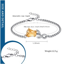 constantlife Rose Flower Urn Bracelet for Ashes Stainless Steel Cremation Jewelry Adjustable Funeral Memorial Bangle for Women Keepsake Bracelet to Hold Human or Pet Ashes in Rose Pendant (Golden)