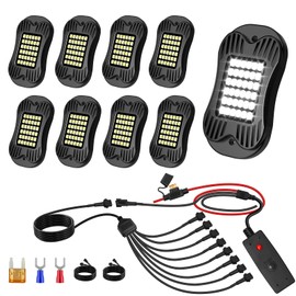 SHINIGHT 8 Pods White Rock Lights for Trucks/UTV/ATV - 36 LEDs 6500K Super Bright Waterproof Underglow Kit with Connectors&Switch&Extension Wires (8 Pods)