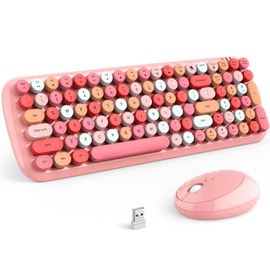 KNOWSQT Wireless Keyboard and Mouse Combo, Light Pink 100 Keys 2.4 GHz Round Keycap Typewriter Keyboards, USB Receiver Plug and Play, for Windows, PC, Laptop, Mac, Desktop