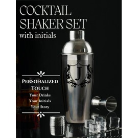 Onebttl Cocktail Shaker Bar Set Gifts with Initials, 24oz Mixer Drink Shaker with Measuring Jigger & Spoon, Stainless Steel Bar Tools, Cocktail Bar Gifts for Men, Women, Bartender for Christmas - J