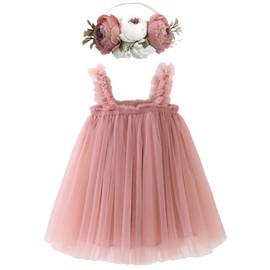 BGFKS Layered Tulle Tutu Dress for Toddler Girls,Baby Girl Rainbow Tutu Princess Skirt Set with Flower Headband.(Dusty Rose,9 Months)