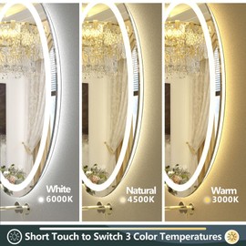 OKPAL Oval LED Bathroom Mirror 20x28, Lighted Vanity Mirror for Wall, Oval Lighted Bathroom Mirror, Anti-Fog, Shatter-Proof, Dimmable, Memory, 3 Colors (Front Lights + Backlit)