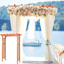 S AFSTAR 7.3 Ft Wood Garden Arbor, 88inch Wood Backdrop Stand Wedding Arches, Pergola Archway Plant Climbing Arch Trellis in Garden Yard Outdoor, Ceremony Christmas Garden Decoration Pergola, Brown