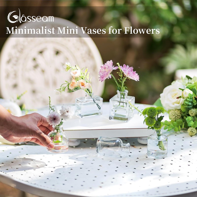 Glasseam Mini Bud Vases for Centerpieces: Clear Small Flower Vase