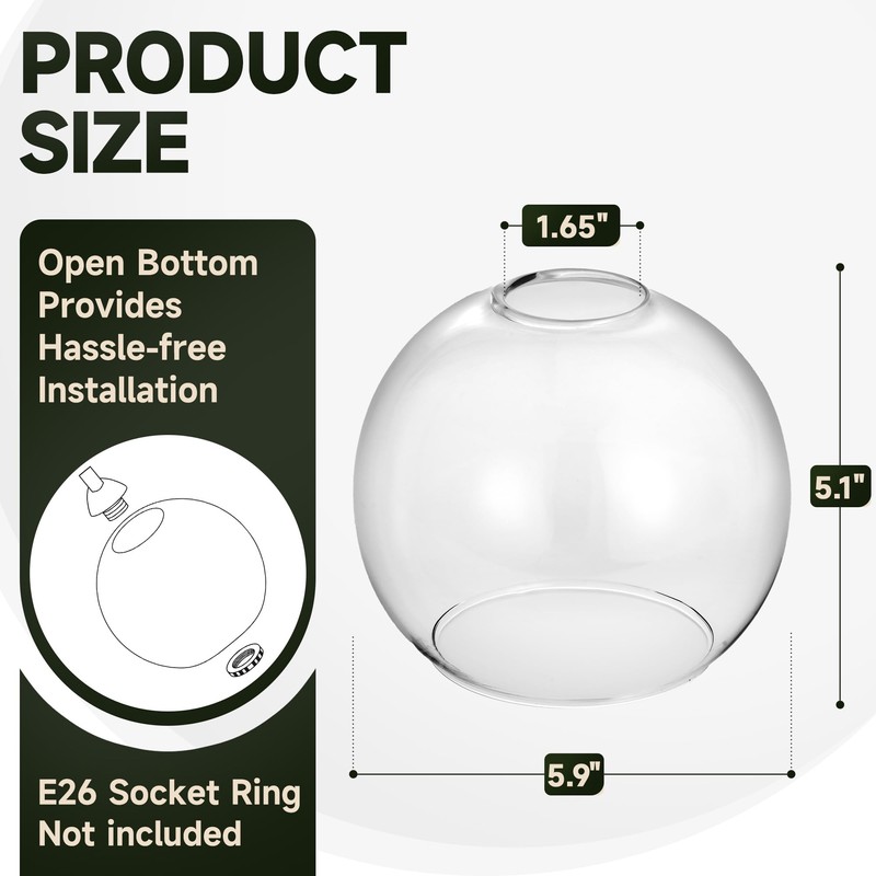 Handblown Clear Glass Globe Shade – 1.65" Fitter Opening –